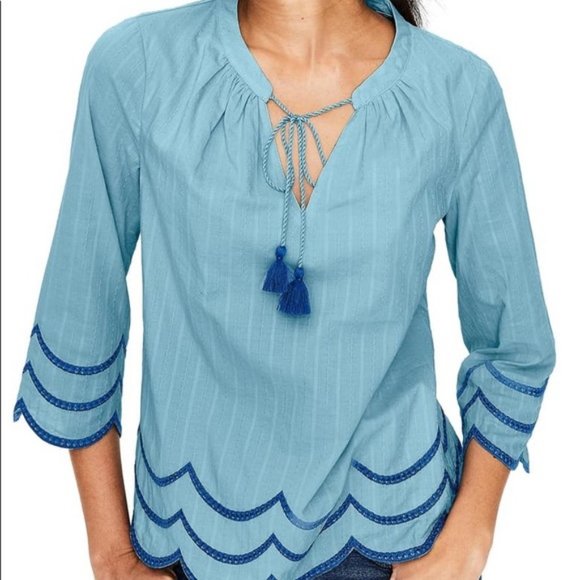 Boden Tops - NWOT Boden Willa Peasant Top Blue Embroided